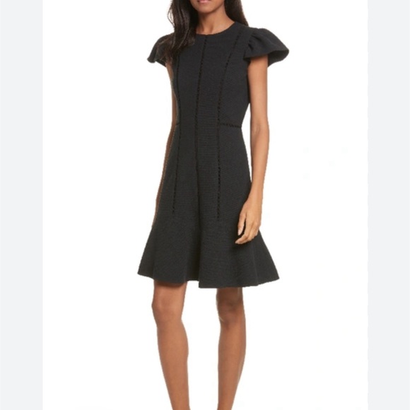 NWT Rebecca Taylor TEXTURED STRETCH FIT & FLARE DRESS IN BLACK - Picture 4 of 7